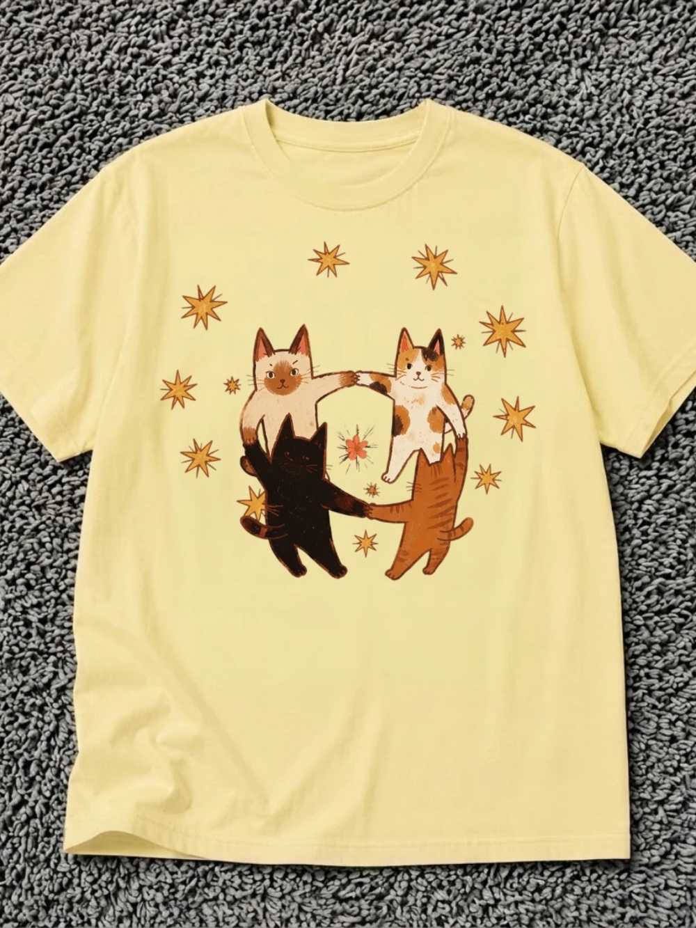 Gildan Yellowhaze Tee with Dancing Cat Trio Graphic